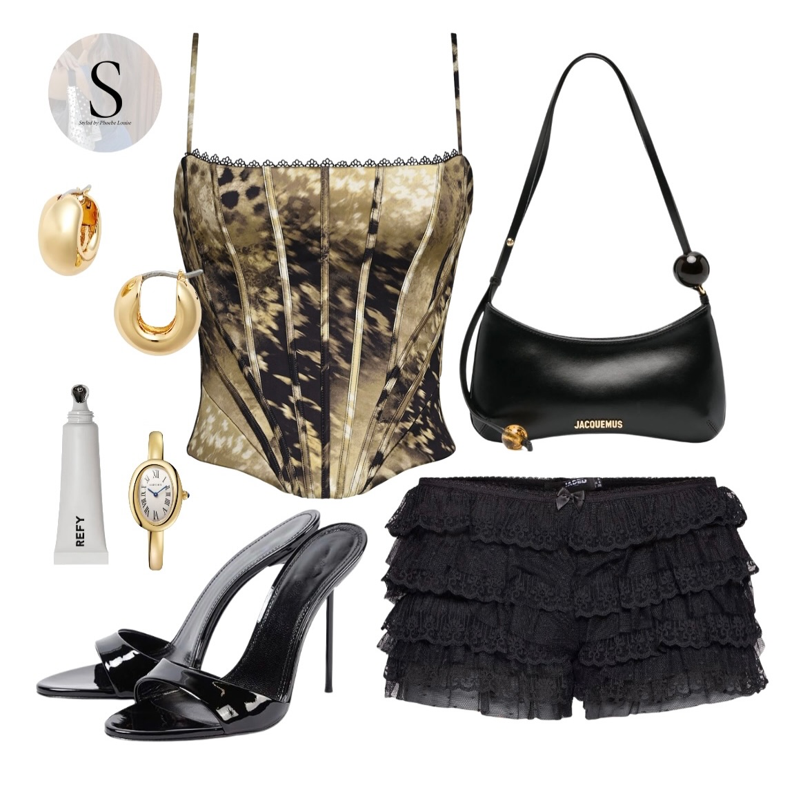 A Printed Corset and Ruffled Black Shorts: Playful Texture with After-Dark Confidence
